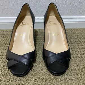 CL leather peep toe wedges